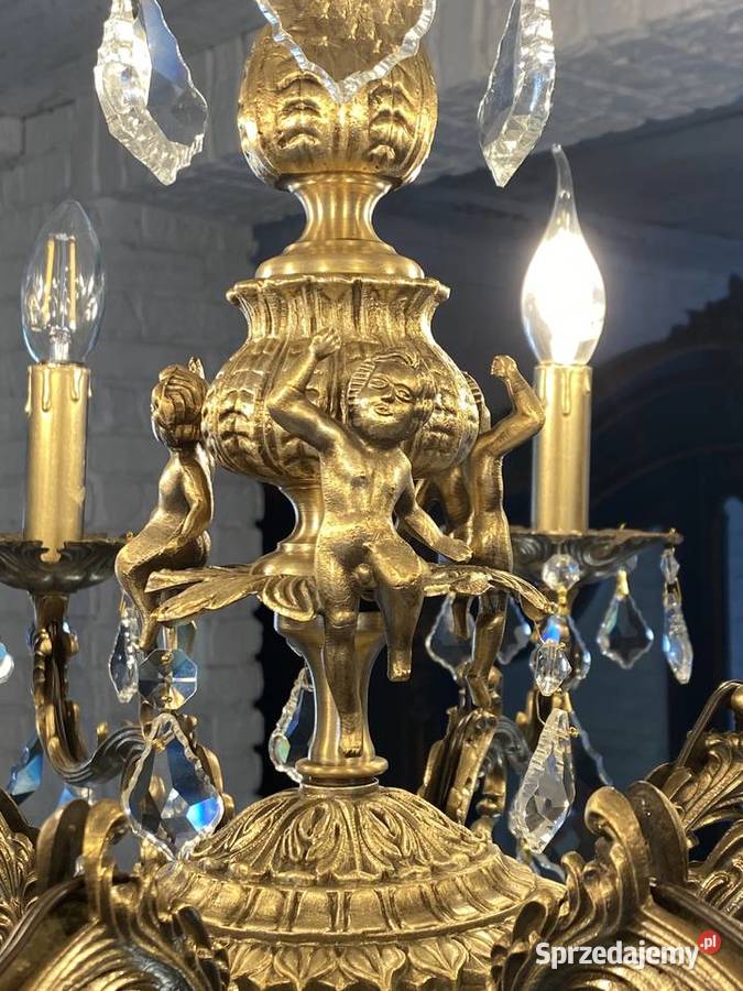 Duży Francuski Żyrandol 35 brąz kryształy 8ram Lampy wiszące