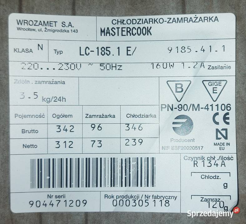 Lodówka Zamrażarka MASTERCOOK dolna szuflada Części i Akcesoria opolskie Tarnów Opolski