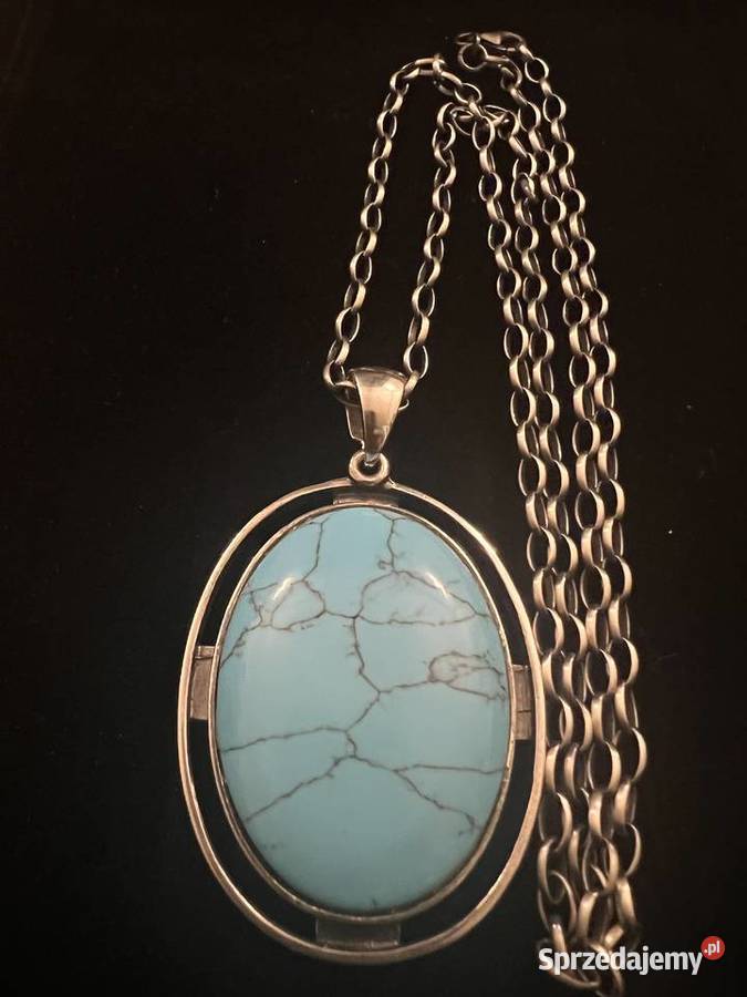 Srebrny wisior medalion turkus łańcuch srebro srebro mazowieckie