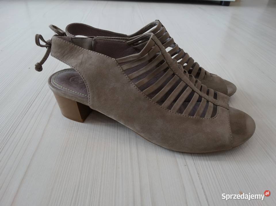 Buty Sandały Skórzane Skóra Naturalna Beżowe Łomża