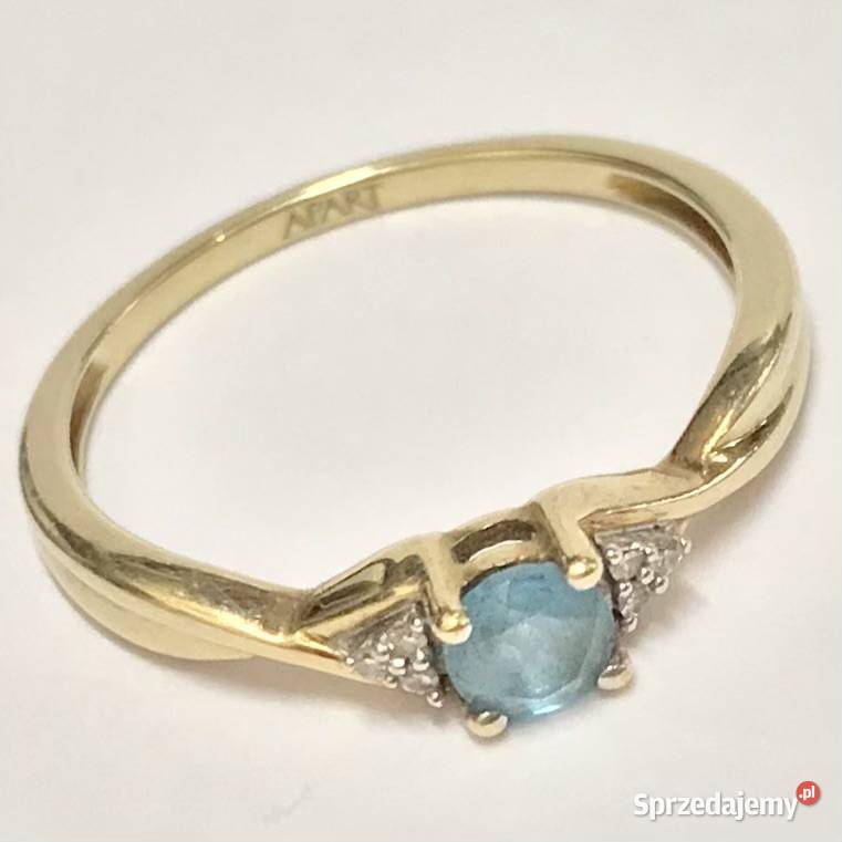 Złoty pierścionek 9K 375 z błękitnym topazem i Pierścionki mazowieckie