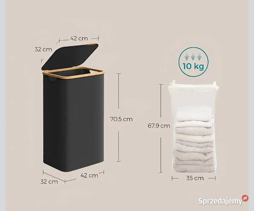 Songmics Czarny kosz na pranie z pokrywą 90 l