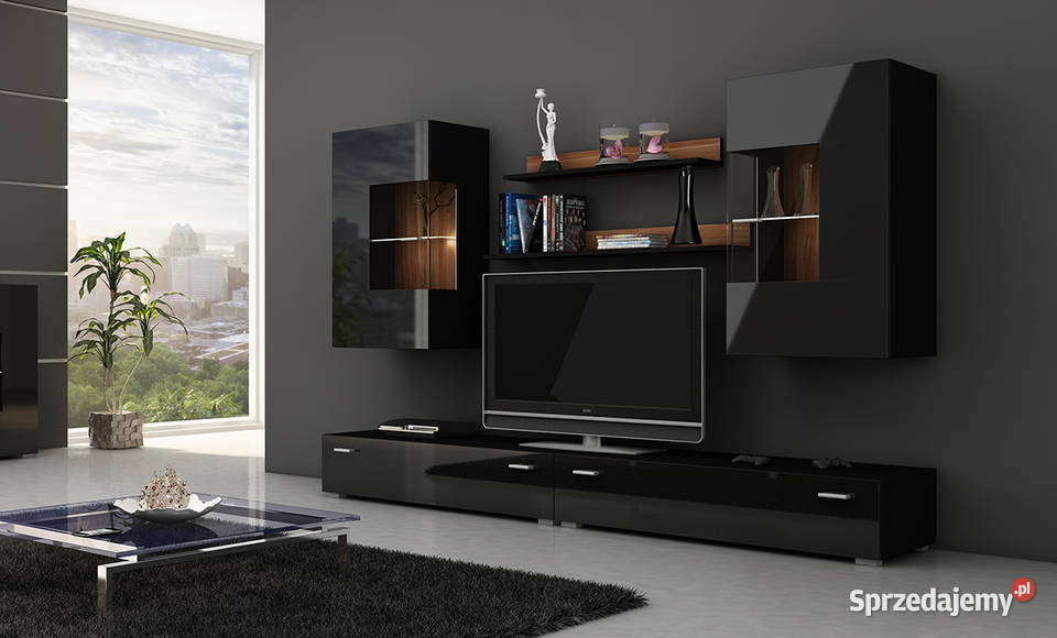 Meblościanka czarna Tiger na wysoki połysk 220cm Jasienica Rosielna