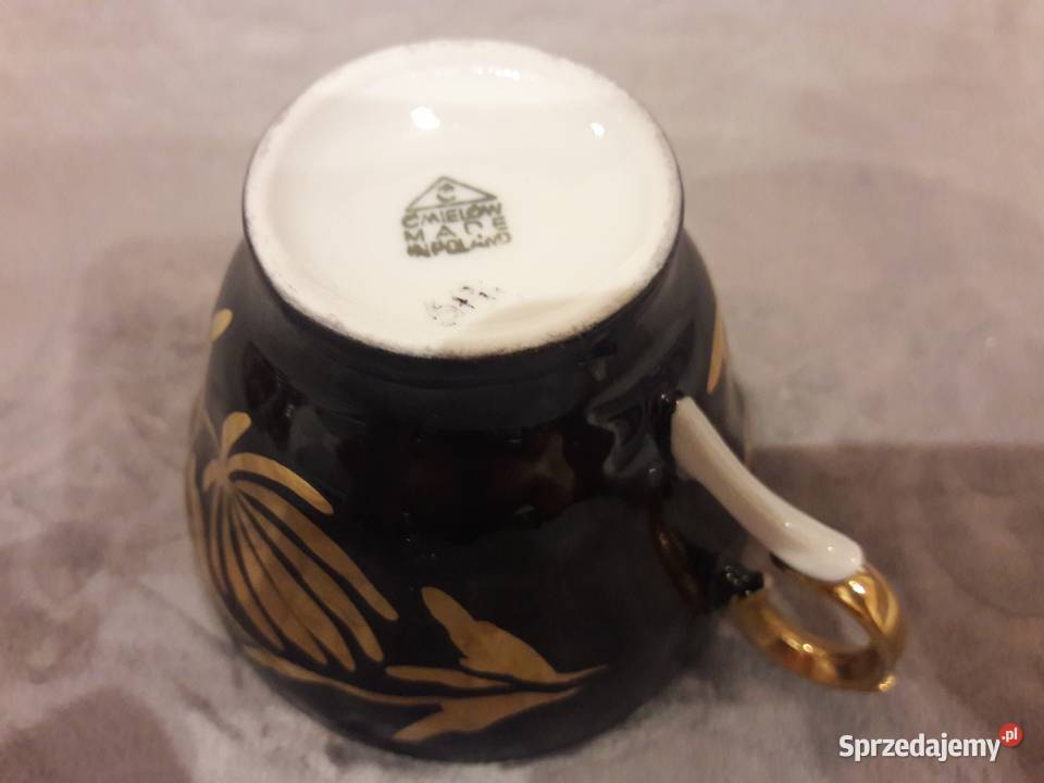 ĆMIELÓW Czarno Złoty Serwis Kawowy porcelana PRL Porcelana i szkło Gliwice