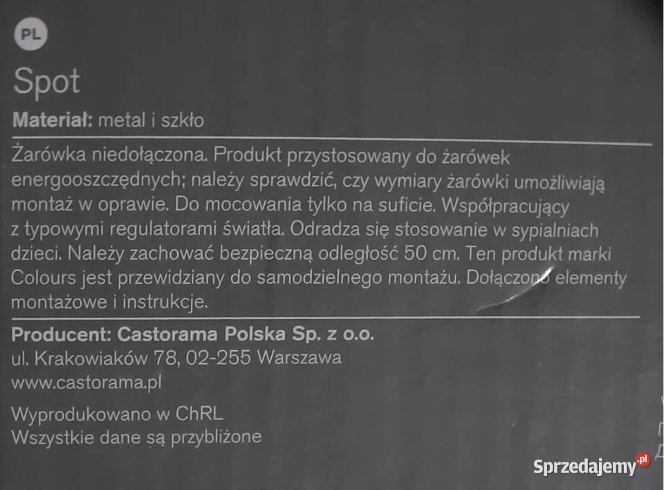 Oprawa oświetleniowa kinkiet pojedynczy Colours Biłgoraj sprzedam