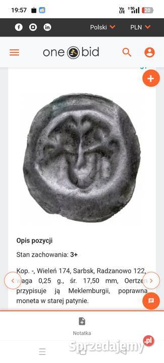 Brakteat guziczkowy II poł XIII w głowa z trzema Nisko
