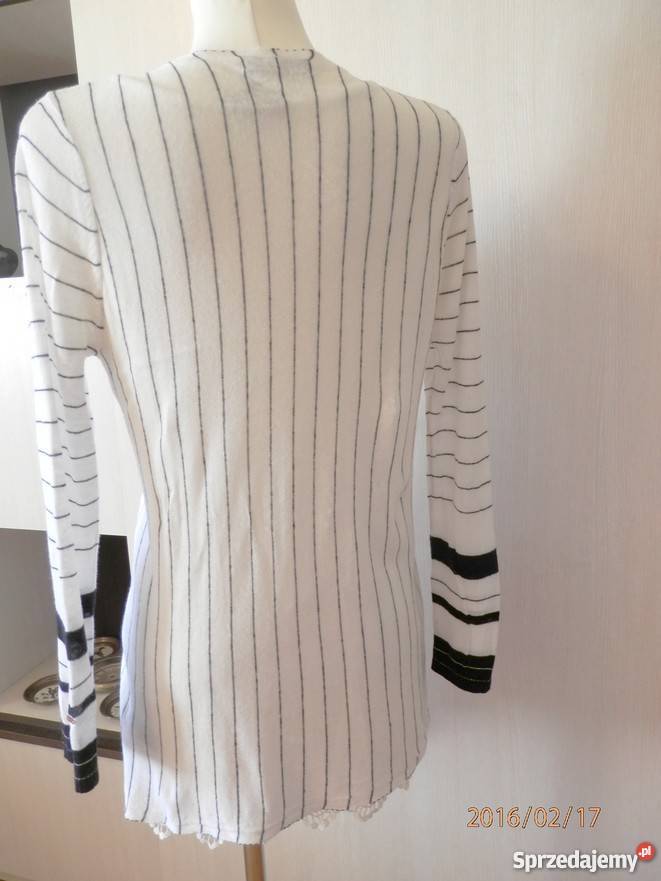 Blezer Narzutka Sweter Len Biała Granatowe Pasy Łomża