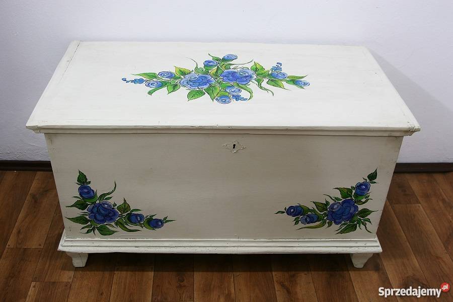 Piękny Kufer Ludowy Ręcznie Malowany Antyk Marki