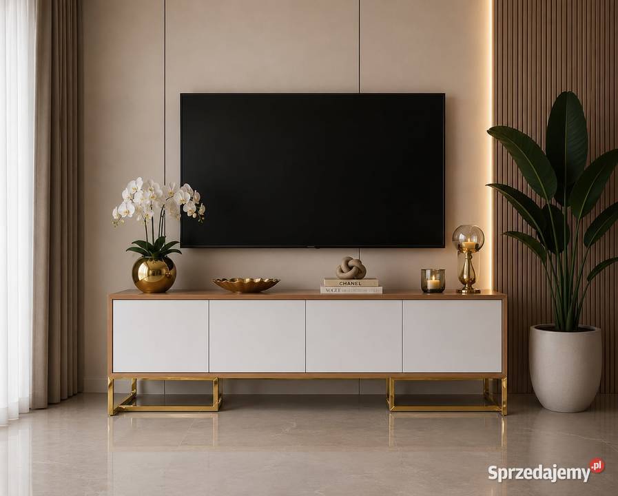 Nowoczesna biała złota komoda Glamour Premium małopolskie Nowy Sącz