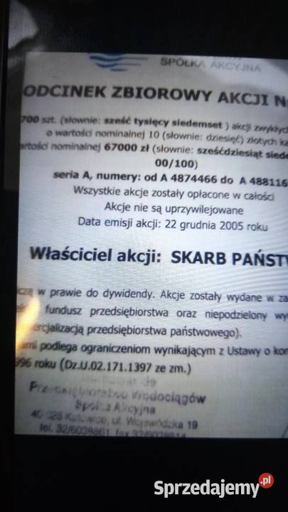 Akcje Górnosląskiego Przeds Wodociągów SA Pakiet