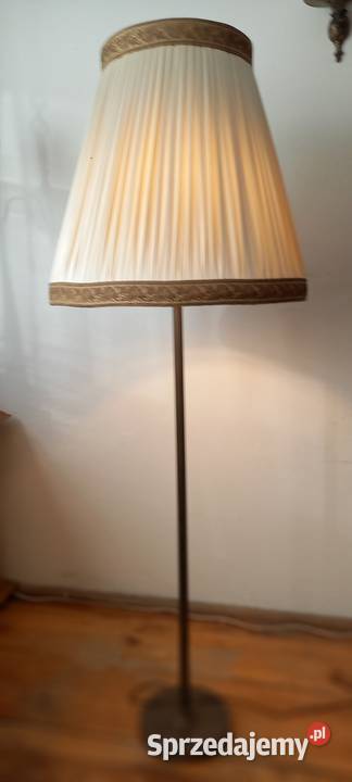 Mosiężna lampa podłogowa z abażurem 2 Antyki Skierniewice