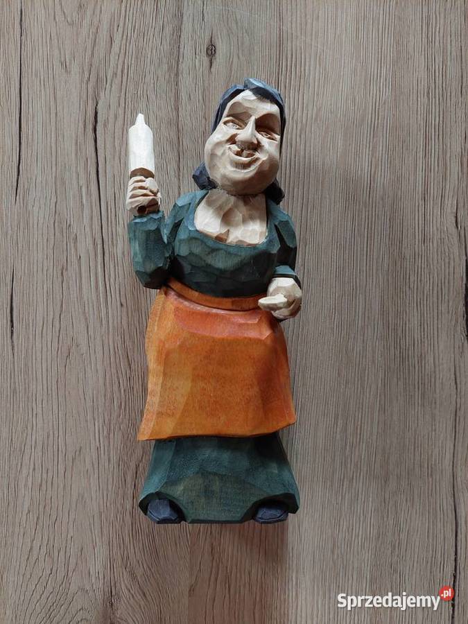 Rzeźba z drewna Kucharka z wałkiem i łyżką 1 Łódź