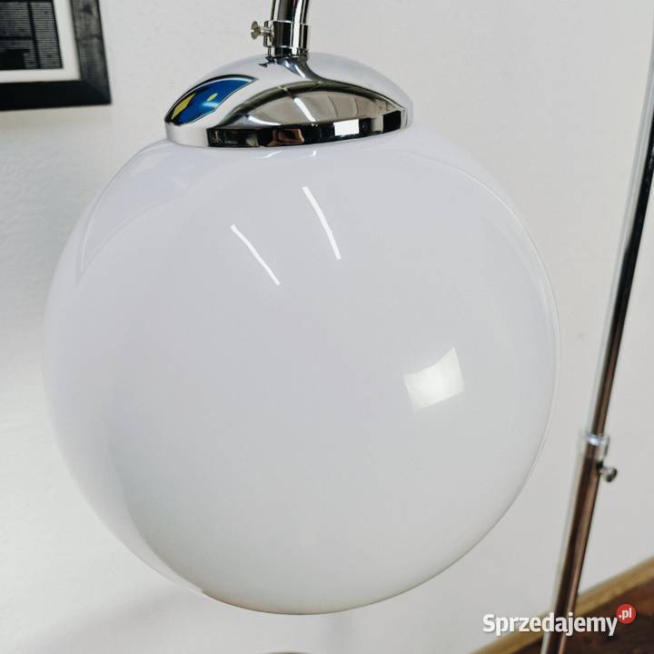 Lampa stojąca podłogowa Chrom Orzech Klosz Kula