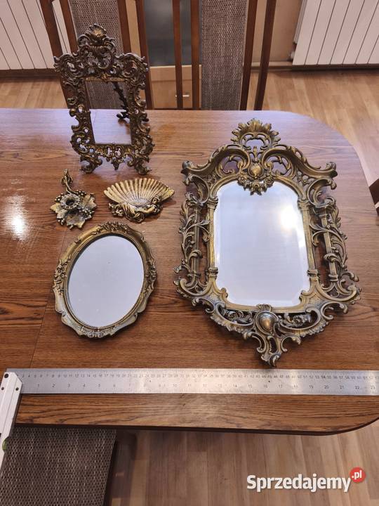 Zestaw z mosiądzu lustro popielnica świecznik i Antyki Kielce