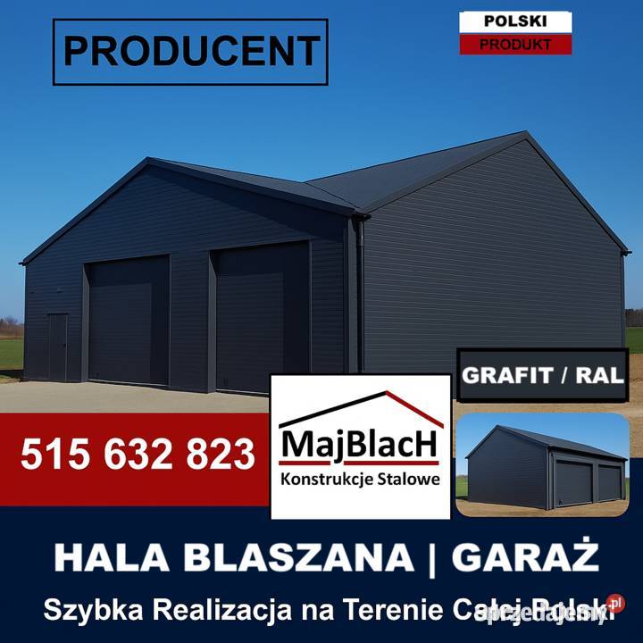 Popielaty Garaż Blaszany Dwuspadowy Wiata Hala dolnośląskie Oława