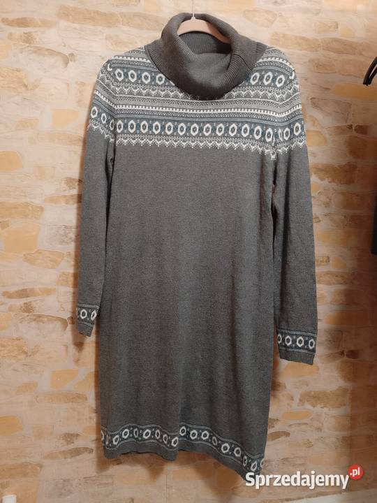 2XL3XL 4446 Szara sukienka zimowa z golfem z