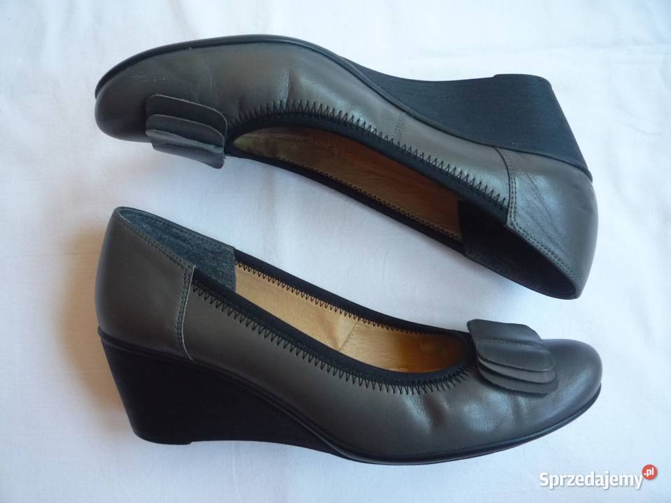 Góral 38 dł 25 Szare czółenka koturn Skóra Czółenka Szczecin