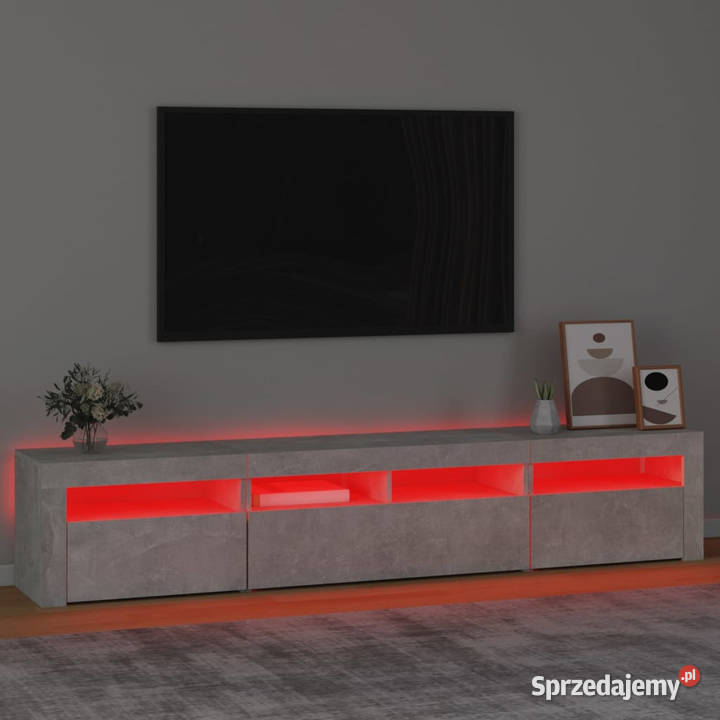 Szafka pod TV z oświetleniem LED szarość betonu RTV mazowieckie