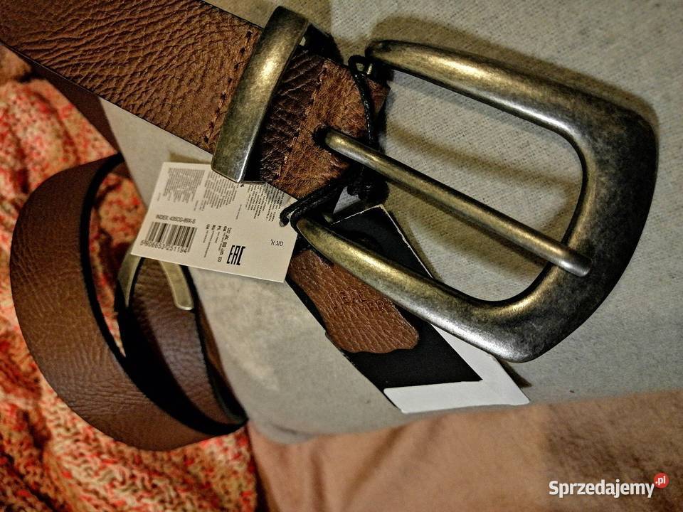 Nowy z metką SKÓRZANY pasek Z metalową klamrą I Długość 112.5 Leszno