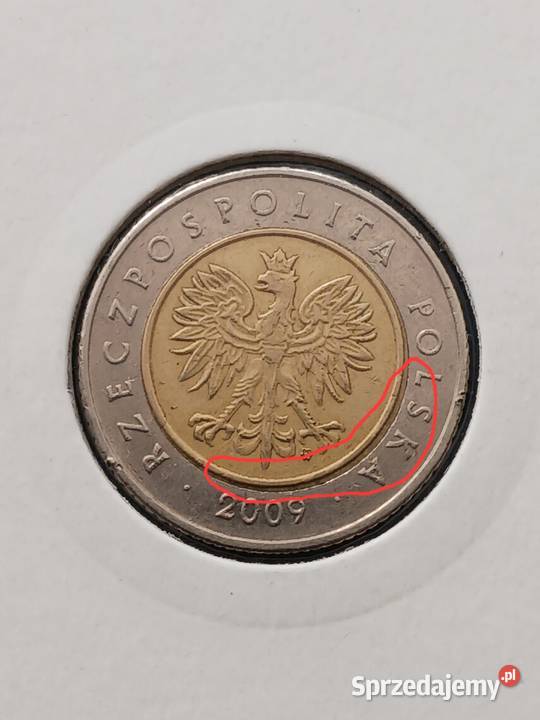 5 Złotych 2009 r Destrukt na awersie i rewersie Konin