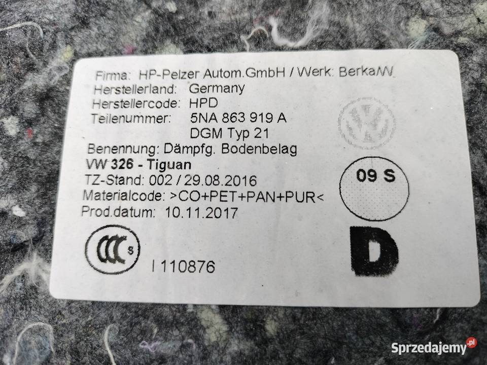 Tiguan 2 tapicerka podłogi Gruszczyn