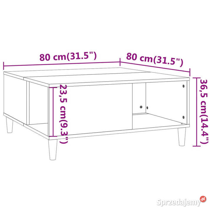 Stolik kawowy biały 80x80x365 materiał Stoły mazowieckie