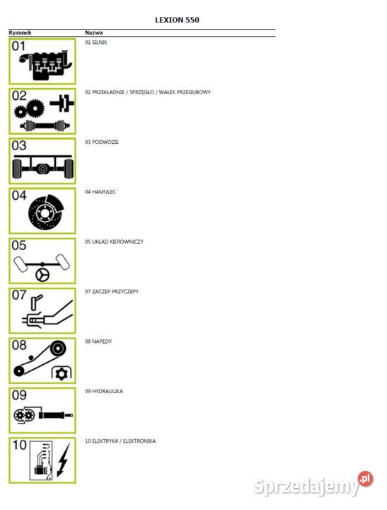 CLAAS LEXION 550 katalog części w języku polskim