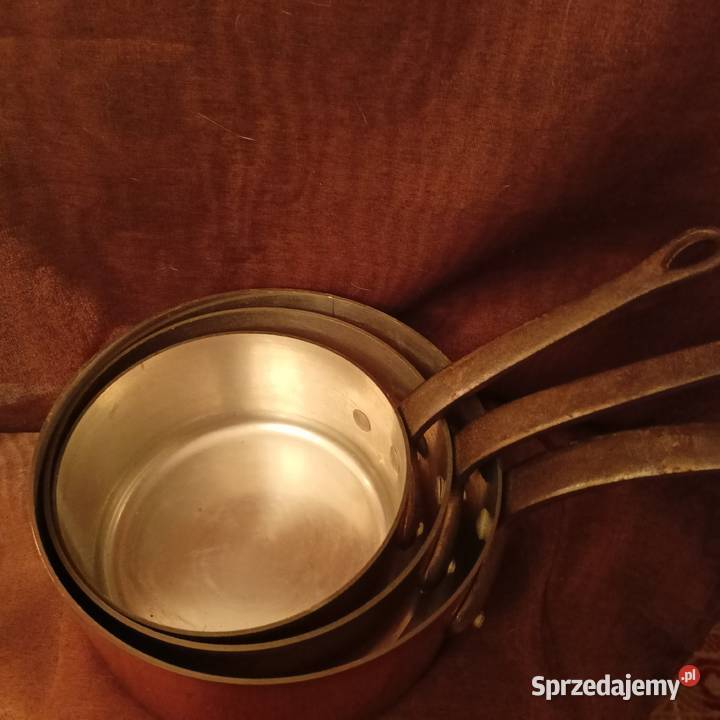 Trzy rondle patelnie do potraw mosiądz Mikołów