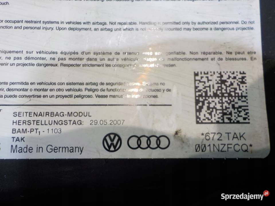 AUDI Q7 4L 30 TDI 07r 5D AIRBAG poduszka fotela osobowe Suków