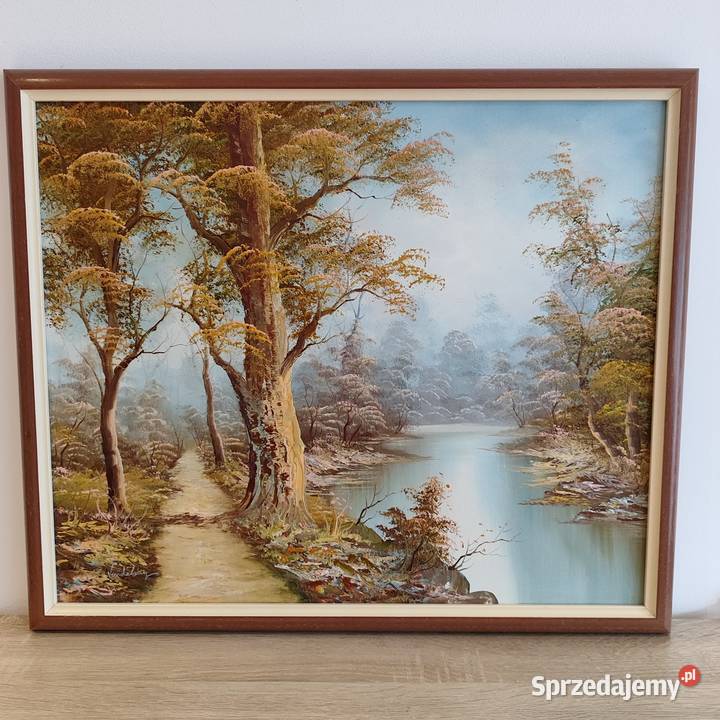 Obraz pejzaż ręcznie malowany w ramie sygnowany