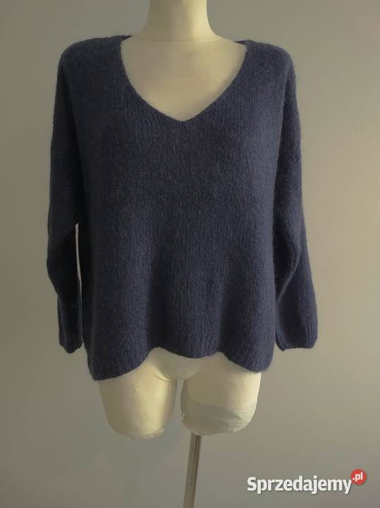 Sweter Moherowy Wełniany Kobaltowy Włoski Carla Swetry i golfy Łomża sprzedam