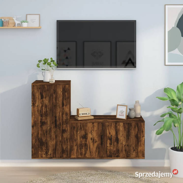 Zestaw 2 szafek TV przydymiony dąb materiał