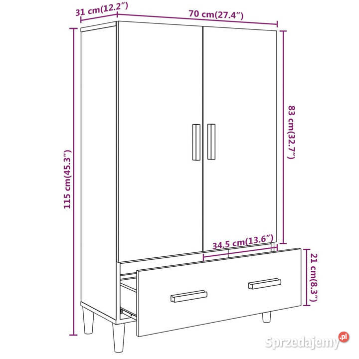 Szafka przydymiony dąb 70x31x115 materiał