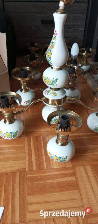 Żyrandol antyczny mosiądz plus porcelana ozdobna podlaskie Białystok
