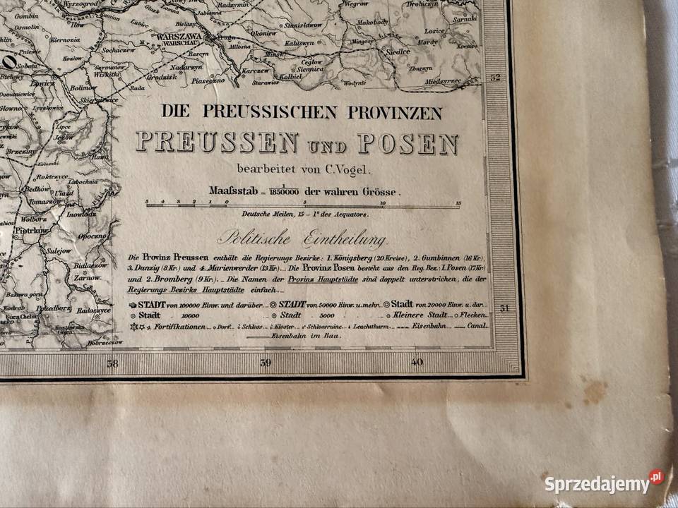 Stara mapa historyczna Polski 1869 Prusy Poznań Czerwionka-Leszczyny