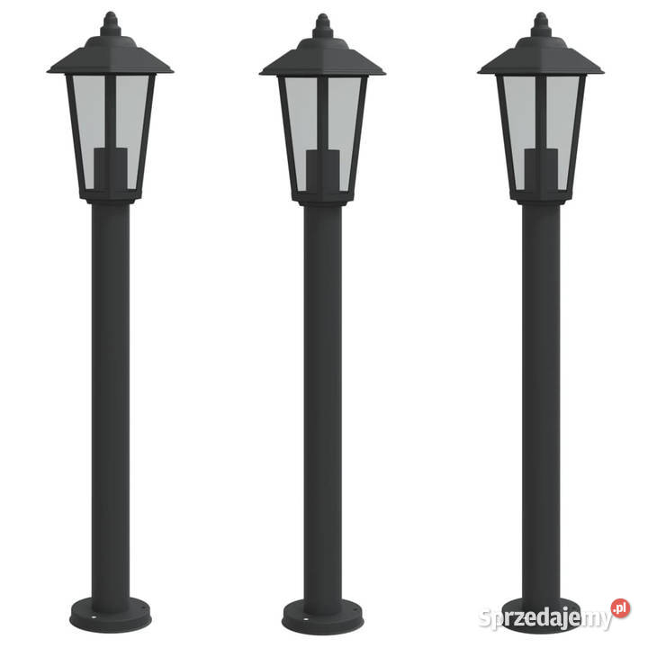 Lampy ogrodowe na słupku 3 czarne 80 stal sprzedam