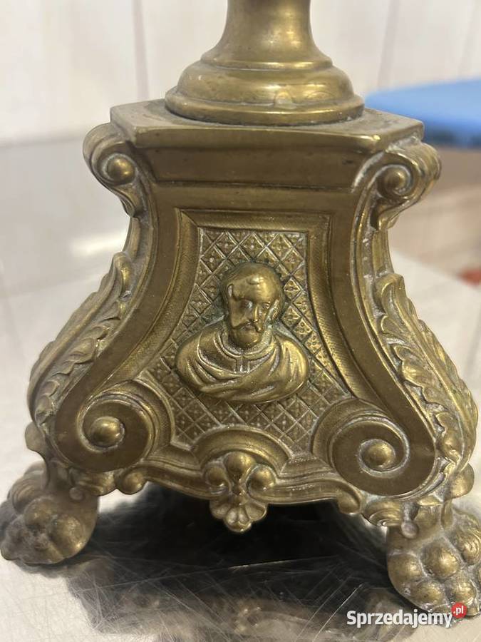 Dwa mosiężne lichtarze Maryja Serce Jezusa 54 śląskie Gliwice sprzedam