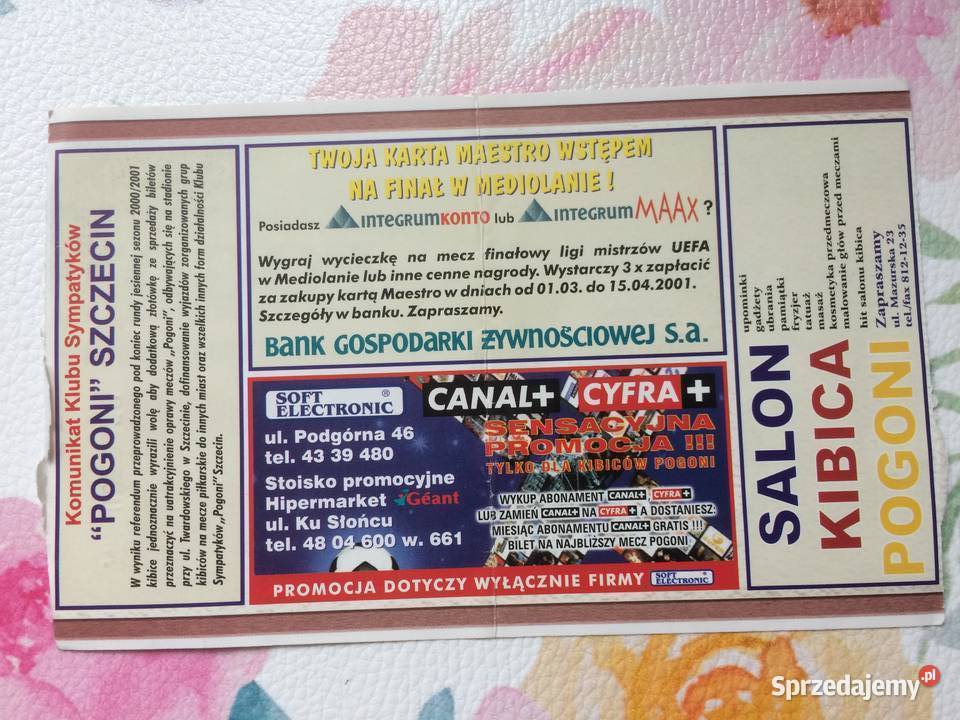 1166 Bilet Pogoni Szczecin 2001 R sprzedam