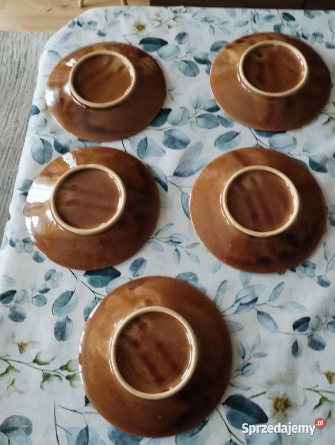 PRL talerzyki deserowe fajans brąz oo art Łódź