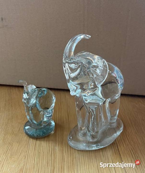 Szklane figurki słoni zestaw 2 sztuki ręcznie Warszawa
