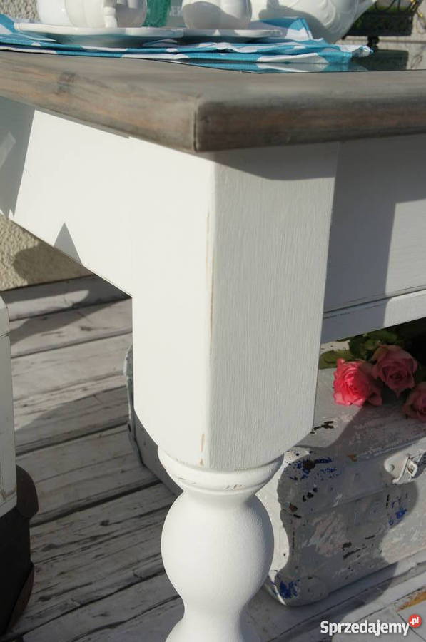 Stolik kawowy toczone nogi shabby chic prowansja 90cm Maszewo