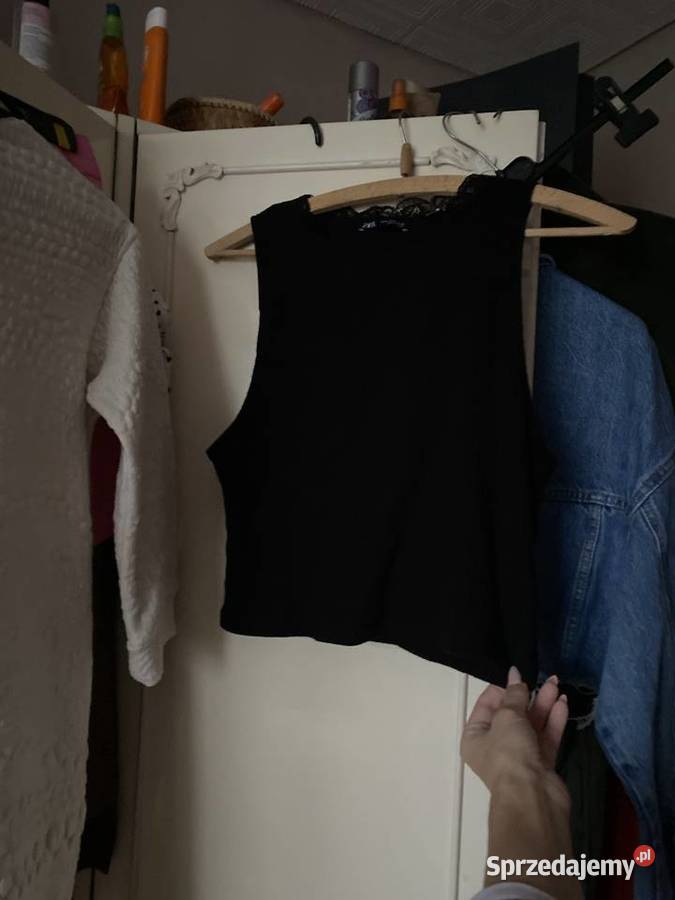 Top Zara czarny z koronką prążkowany M Zara Kraków