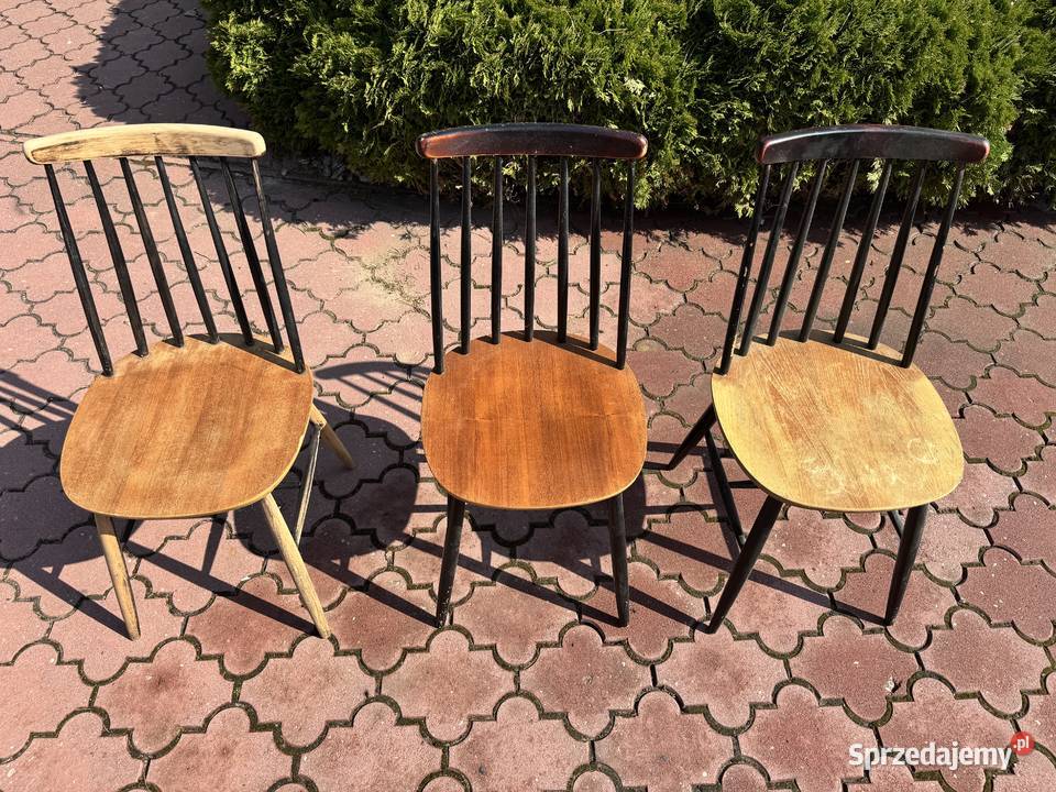 Krzesła patyczaki 3 stare prl vintage art deco mazowieckie Sulbiny