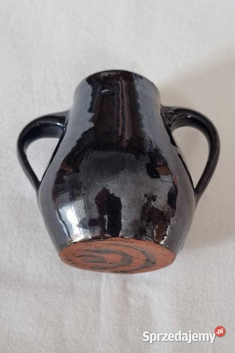 Mały ceramiczny czarny wazonik z 2 uchami mazowieckie Warszawa