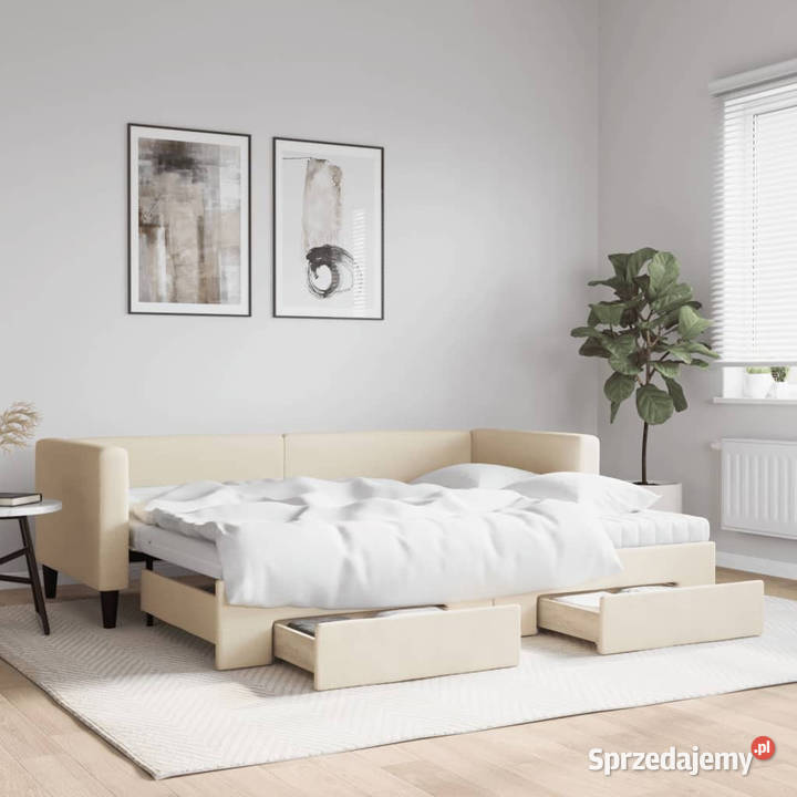 Sofa rozsuwana z szufladami kremowa tkanina 223cm Warszawa