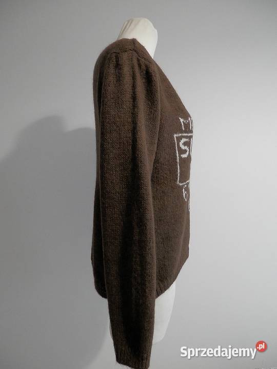 Sweter Wełniany Moherowy Czekoladowy Kolor Łomża