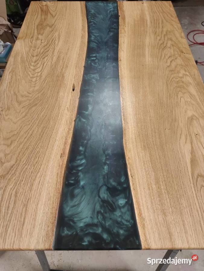Ława dębowa z żywicą w kolorze butelkowej zielni Szczecin