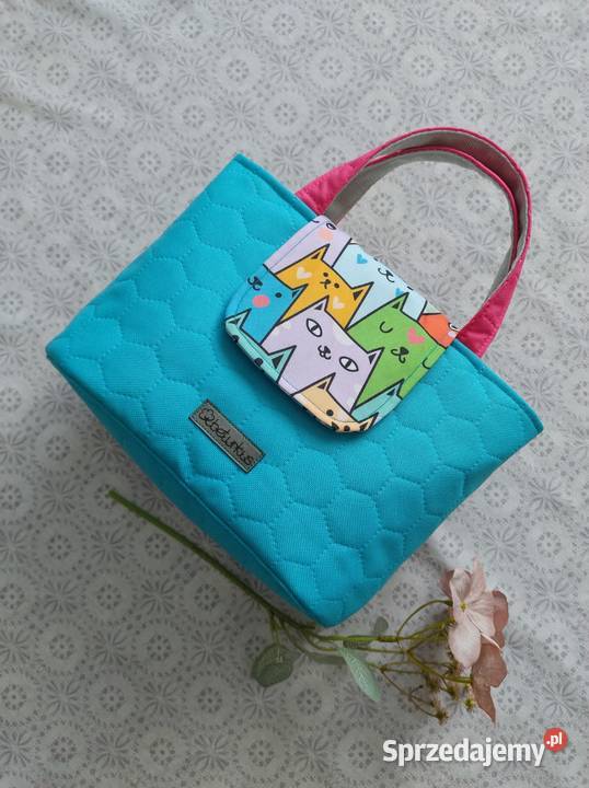 Niebieska Torebka Koszyk w KOTKI handmade 18cm Kraków