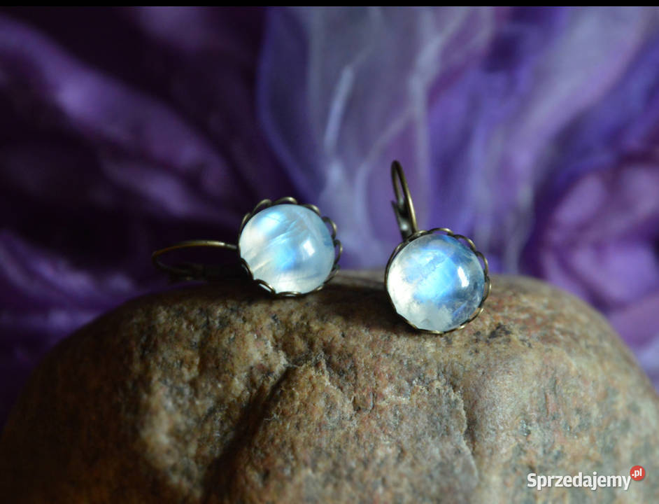 Kamień Księżycowy adularowy Kolczyki vintage Gdańsk