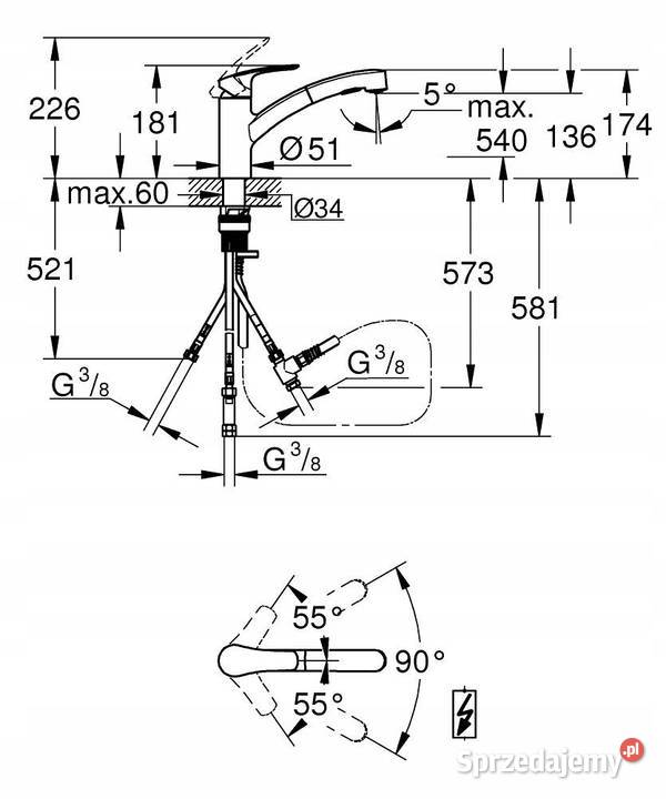 Bateria kuchenna stojąca Grohe Eurosmart srebrny Rzeszów